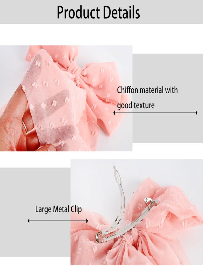 HLTOO 4PCS Chiffon Large Ribbon Hair Bows, Oversized Long-tail Hair Clips, Cute Hair Barrettes, for Women and Girls Hair Styling Accessories, Black, White, Beige, Light Pink - Image 3